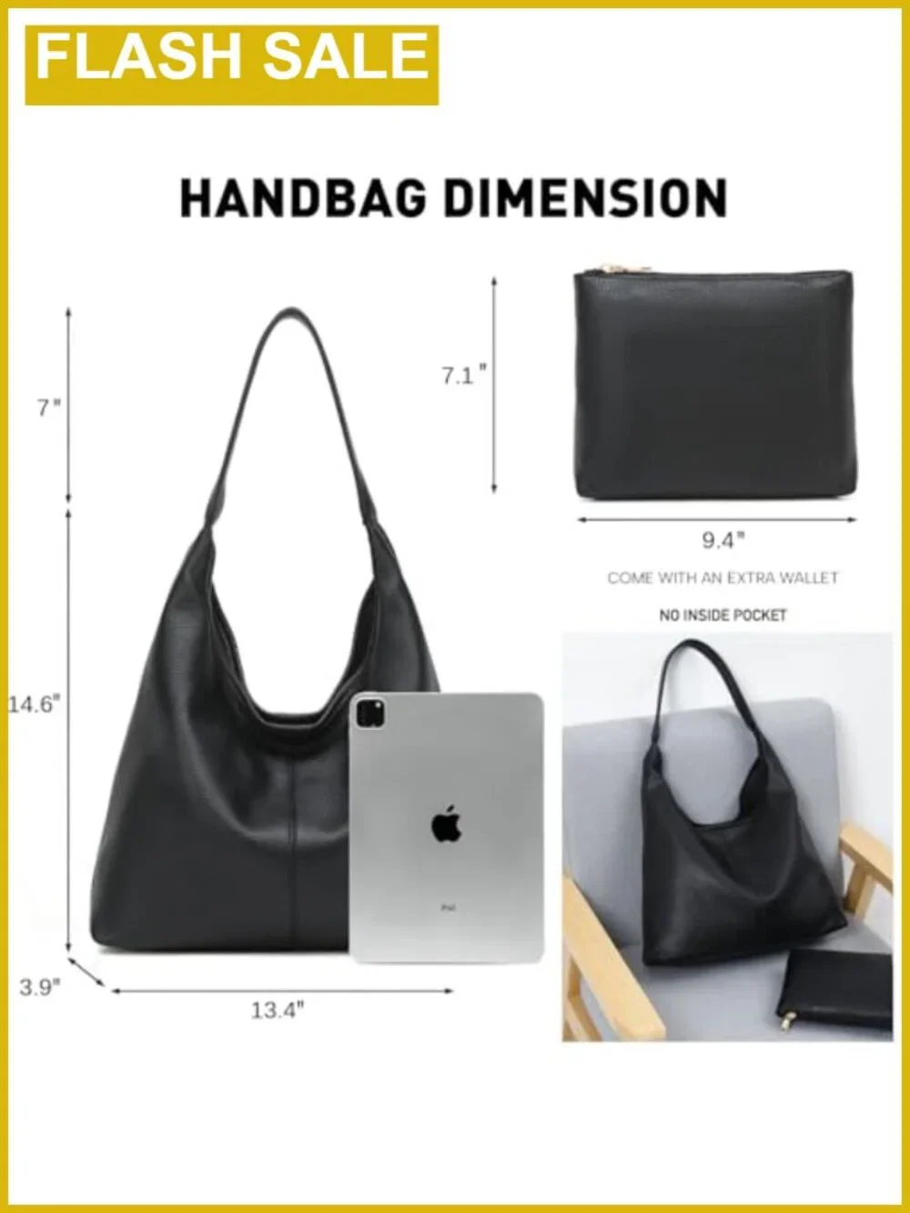 Slouchy Hobo Bag Women PU Leather Shoulder Tote Purse Work Travel